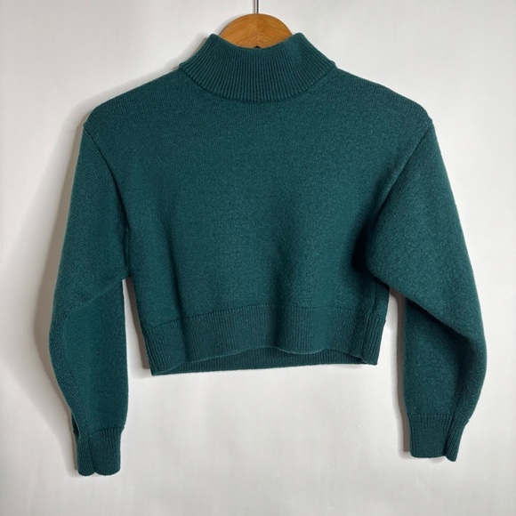 Aritzia Wilfred Free Mock Neck Sweater Emerald Green Merino Wool Small S Harper - Picture 3 of 9